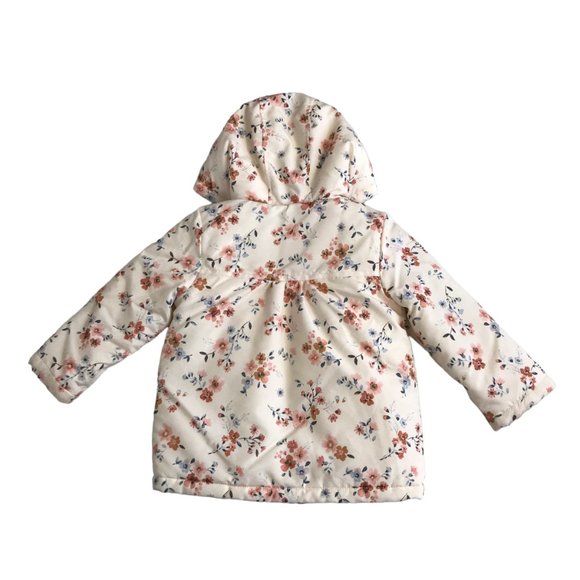 George Girls Floral Jacket Toddler Pink Age 18-24 Mos Faux Sherpa Lined Hooded - Picture 3 of 8